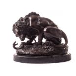 After Antoine-Louis Barye (1795-1875), a modern casting of the 1833 Lion and Serpent, presented on