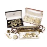 A collection of costume jewellery, including a malecite brooch, two white metal brooches, cufflinks,