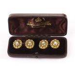 A pair of fine antique gold and diamond cufflinks, the oval mounts having a central rough cut