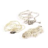 Three antique and vintage seed pearl necklaces, one example with pretty diamond set white metal