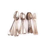 A set of seven Victorian dessert spoons, together with four George III silver table spoons and a