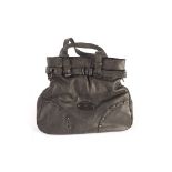 A grey leather lady’s shoulder bag, with badges for Mulberry, and with black fabric interior 40cm