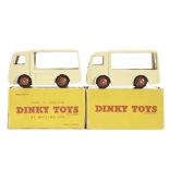 Dinky Toys 491 Electric Dairy Van ‘NCB’, two examples, both cream/red, in original plain boxes, VG-