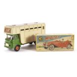 A Bandai (Japan) Tinplate MG and Tri-ang Horsebox: tinplate MG Midget TF in metallic sea blue with