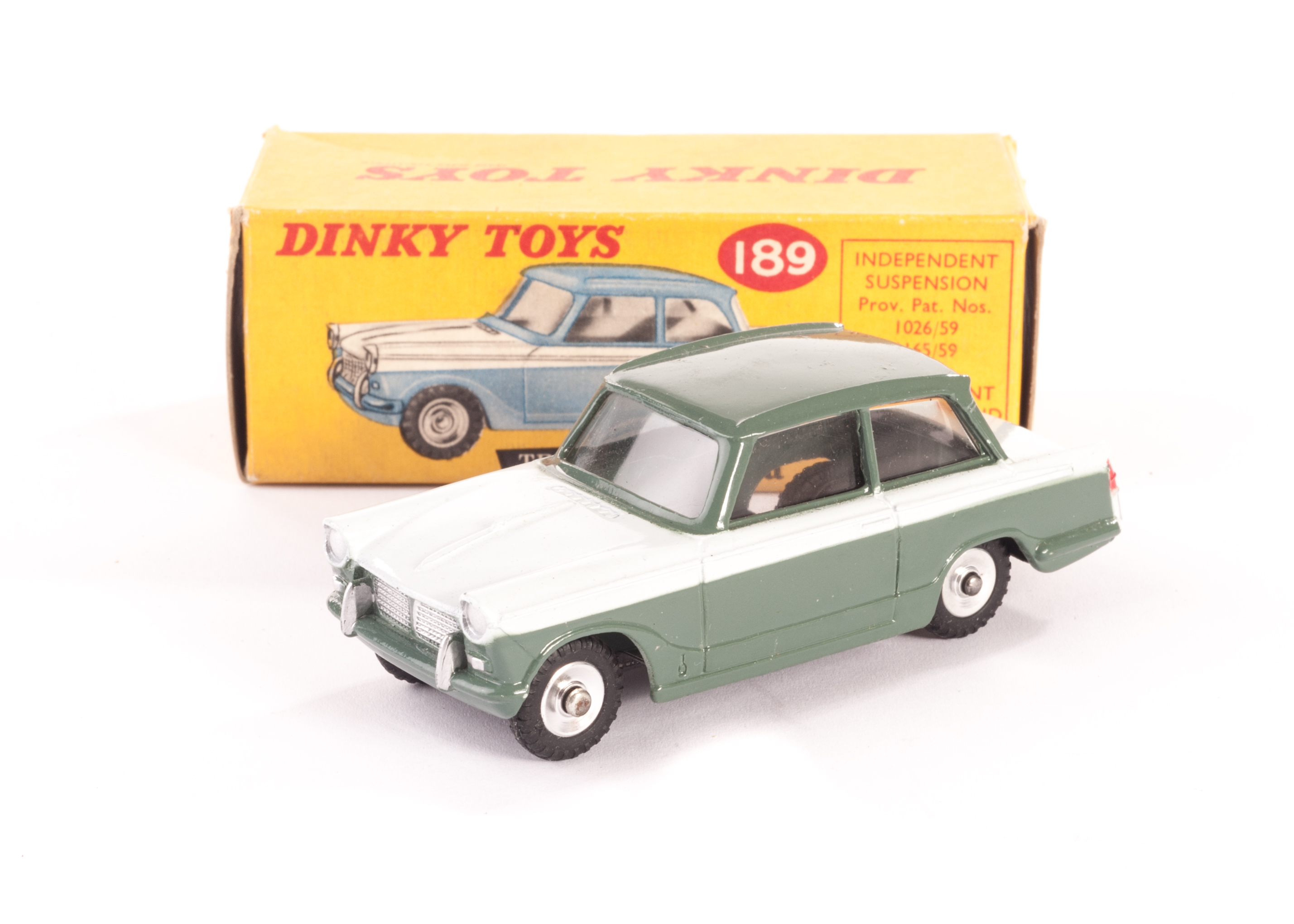 A Rare Dinky Toys Promotional 189 Triumph Herald, in Lichfield green and Sabrina white with spun