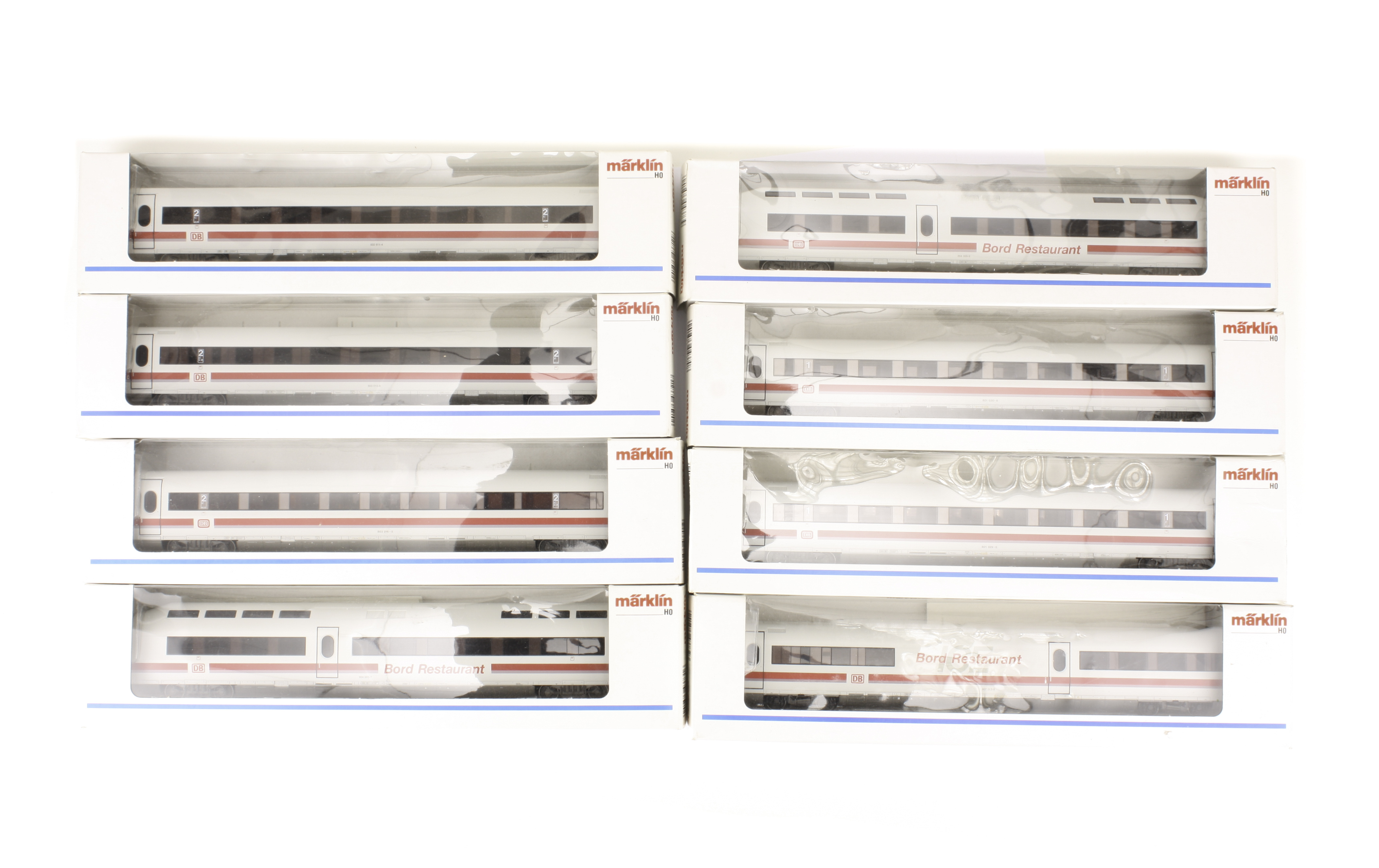 Märklin H0 Gauge ‘ICE’ coaching stock: Thirteen DB Inter-City Express coaches in white/red livery,