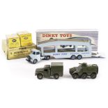 A Dinky Toys 982 Pullmore Car Transporter, 27f Estate Car, 641 Army 1-Ton Cargo Truck, 676