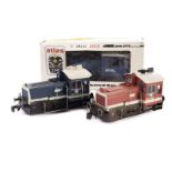 Lima and Atlas 0 Gauge 2-rail 0-4-0 diesel shunting Locomotives: comprising two by Lima, repainted