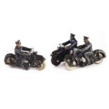 Pre & Post-War Dinky Toys 37b Police Motor Cyclist, three examples, black motor cycle, silver