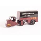 A Pre-War Dinky Toys 33r Railway Mechanical Horse & Trailer Van, L.M.S livery, maroon body, black