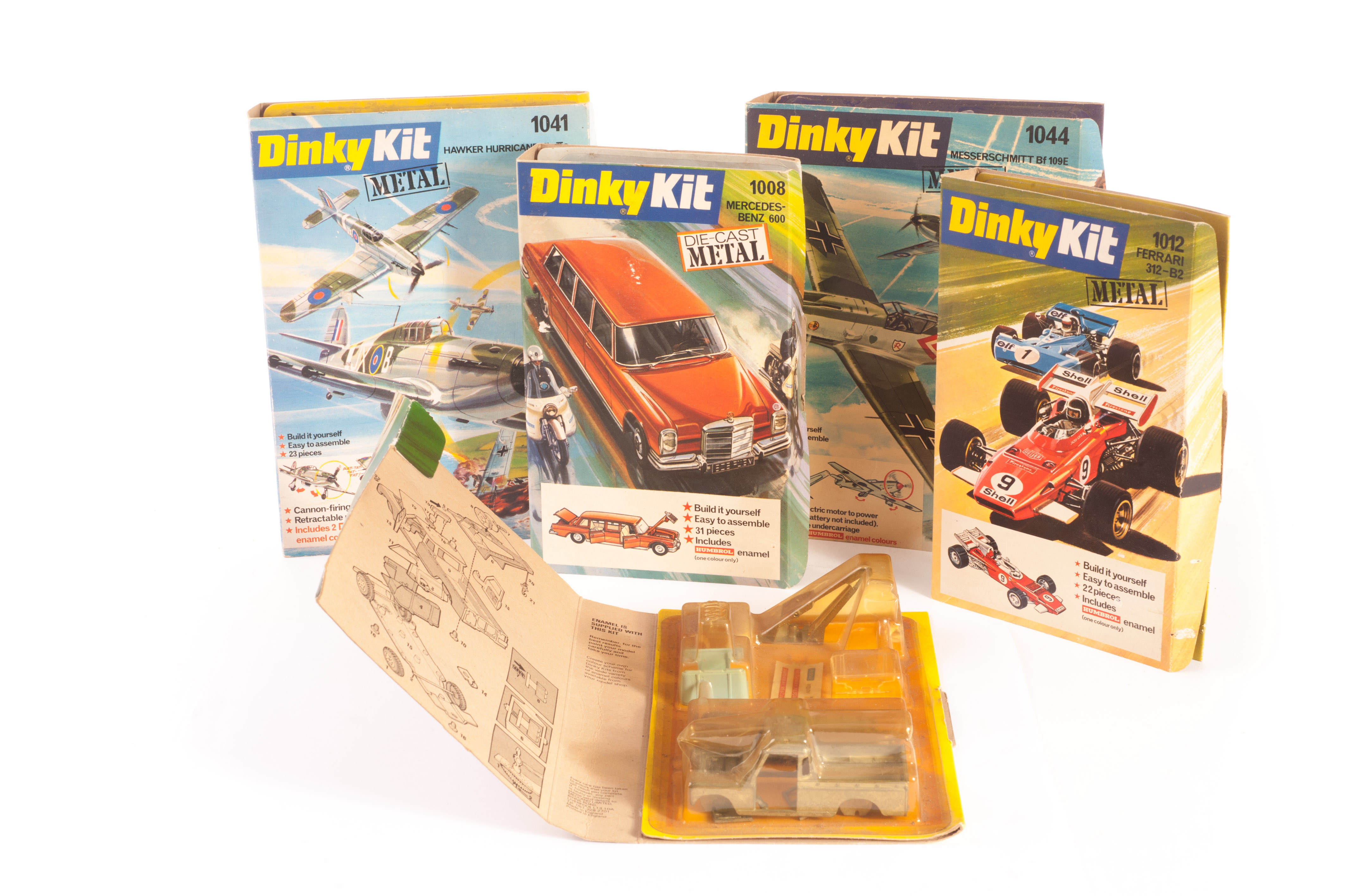 Dinky Toy Kits, 1008 Mercedes-Benz 600, 1030 Land Rover Breakdown Crane, 1012 Ferrari 312 B2,