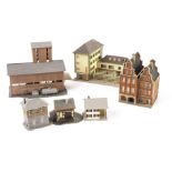 Two large boxes of N scale buildings and other scenic accoutrements: including numerous buildings