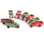 Dinky Toys 22c Motor Truck, eight examples, green body (3), dark brown body, red body, brown body,