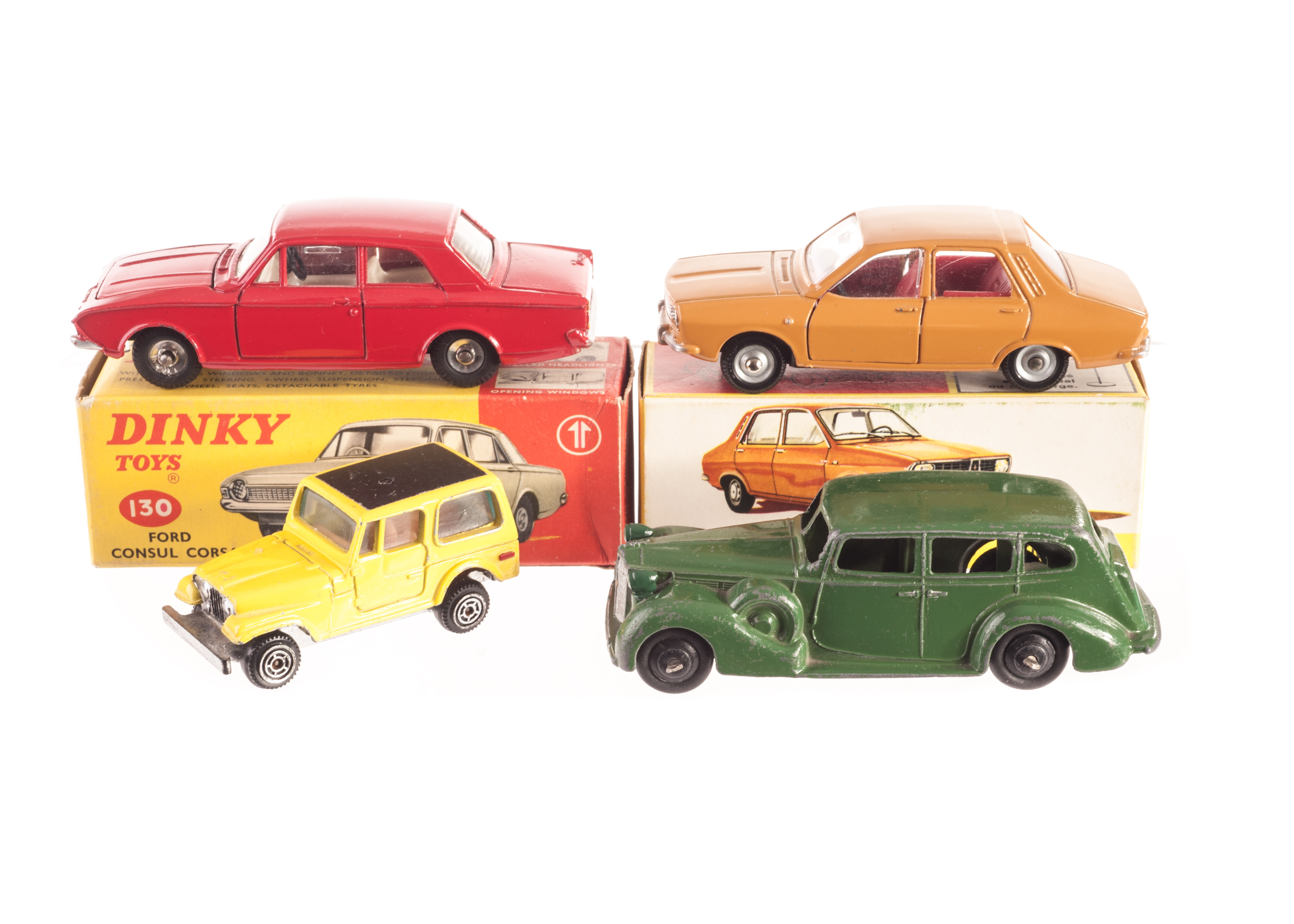A Dinky Toys 130 Ford Consul Corsair, red body, off-white interior, 1424 Renault 12, in original