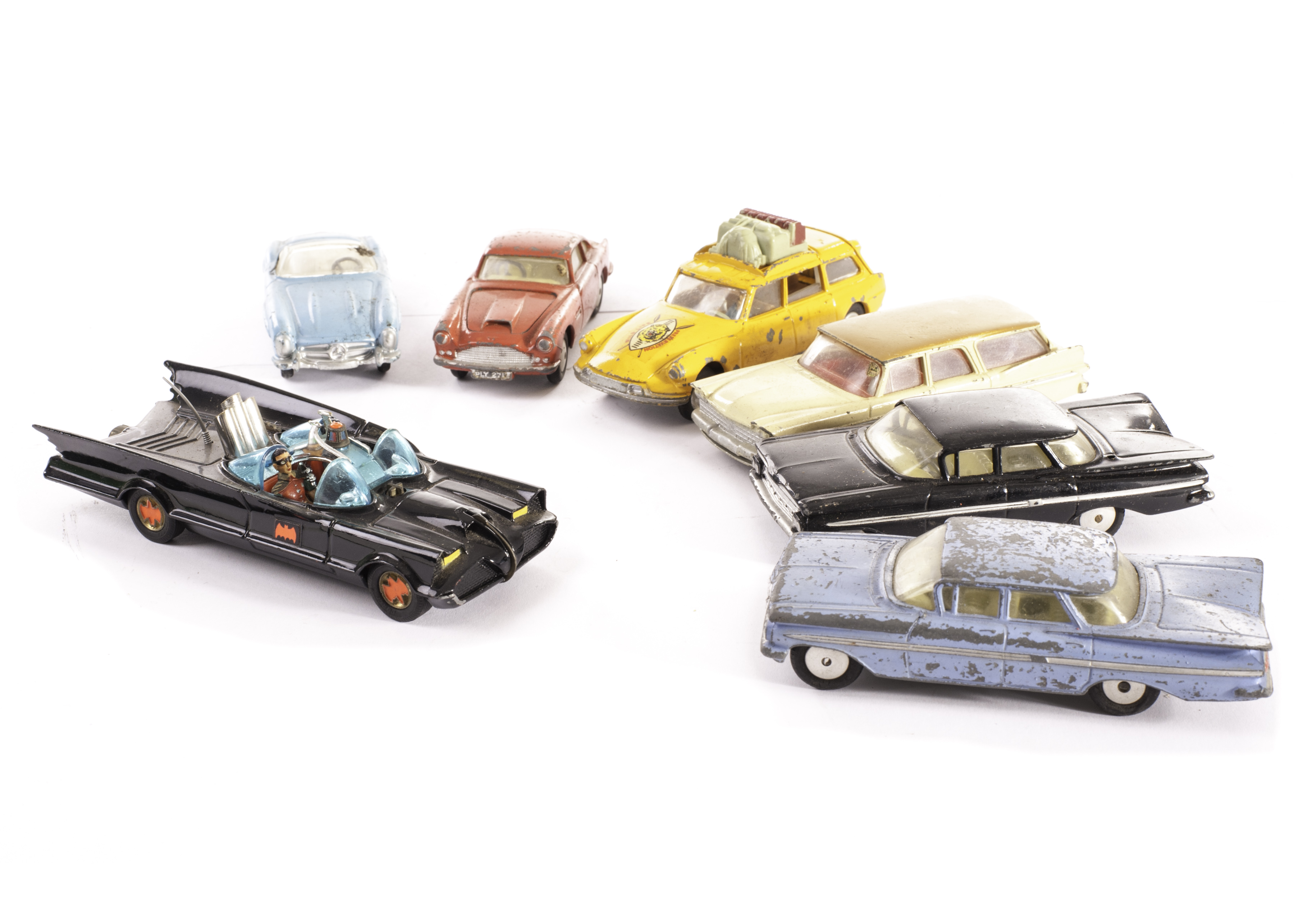 1950s-60s Dinky Toy Cars, including 152 Austin Devon, two-tone lime green upper, cerise lower, cream