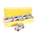 A Dinky Toys 35a Midget Saloon Trade Box, comprising six vehicles, blue body, black rubber wheels (