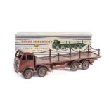 A Dinky Toys 905 Foden Flat Truck with Chains, in maroon with maroon hubs, in original blue