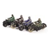 Pre & Post-War Dinky Toys 37a Civilian Motor Cyclist, four examples, black motor cycle, silver