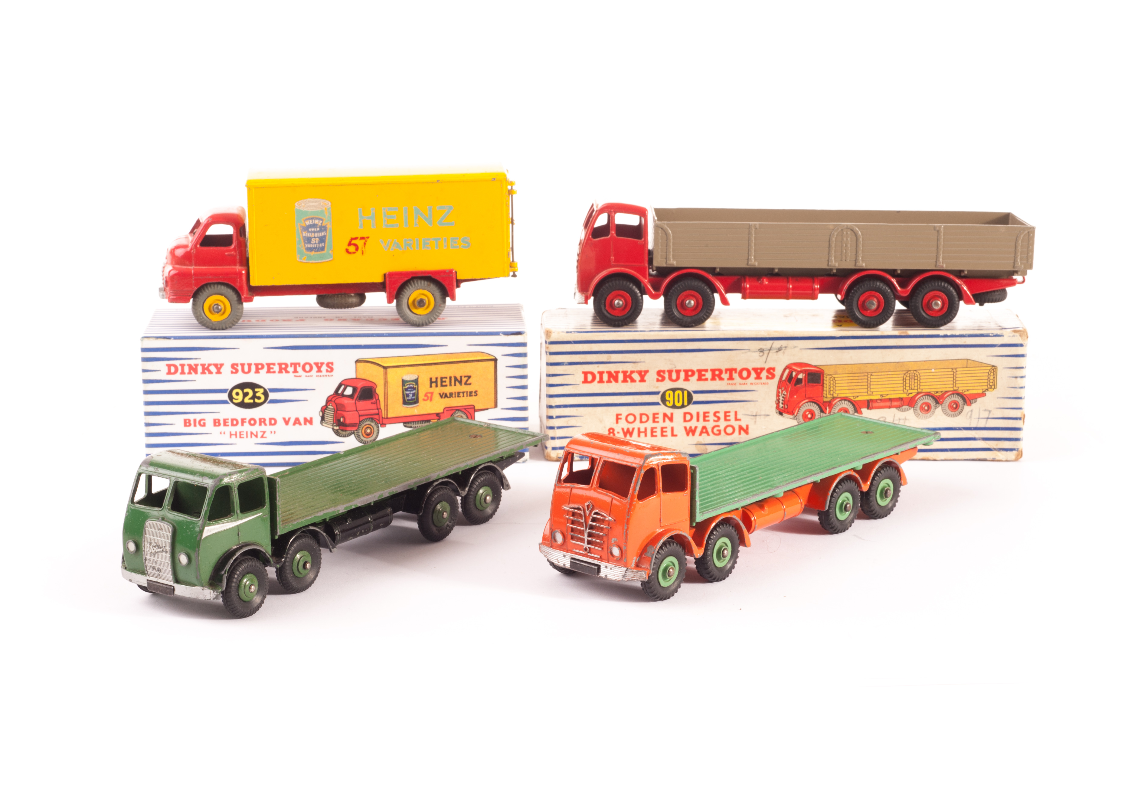 A Dinky Supertoys 901 Foden Diesel 8-Wheel Wagon, 2nd type red cab and chassis, fawn truck body,