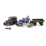 Early Post-War Dinky Toys 33w Mechanical Horse & Wagon, dark green body, black smooth hubs, VG,