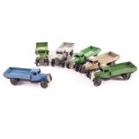 Dinky Toys 25a Wagon, six examples, all type 3 closed chassis, green body (3), grey body, stone