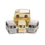 Dinky Toys 490 Electric Dairy Van ‘Express Dairy’, four examples, cream/red (2), grey/blue (2), with