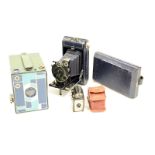 Kodak Cameras: a blue VPK camera in coloured hard shell case, a green art deco Beau Brownie together