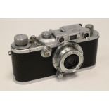 Leica IIIa Camera, chrome model from 1939 with an f/3.5 35mm Elmar lens