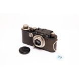 A Leica III Rangefinder Camera, black, serial no. 113726, with Leitz Elmar f/3.5 50mm lens, with