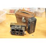 A Rollei Heidoscop Camera, with homemade back, and original back, in maker's case