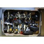 Various SLR Cameras: quantity of various SLR cameras including, Pentax MX, Nikon FM, and more (a