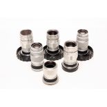 Various Leitz Lenses: quantity of five Leitz f/4 90mm lenses, all with various engravings