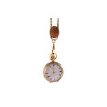 A 9ct gold Waltham open faced fob watch, on long 9ct gold necklace chain, chain approx 22g