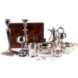 A collection of silver plated items, to include a part canteen of dessert flatware, an Old Sheffield