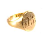 An 18ct gold gent's signet ring, marked HCB to top, size U, approx 13.5g