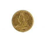 A Victorian gold sovereign coin, with Old Head, dated 1893, VF