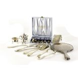 A small quantity of silver and silver plated items,  inc silver ink well (Birmingham 1903/4) set