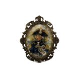 An oval miniature portrait of Nelson,  the over painted print, in gilt metal frame, 12cm