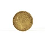 A Victorian gold  sovereign coin, Melbourne Mint, Melbourne Mint, with young head, dated 1880
