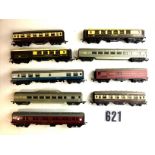 Tri-ang 00 Gauge Coaches: including CKD maroon Sleeping Cars (4), blue/grey MK 1 Coaches (4),