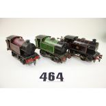 Three Hornby O Gauge Clockwork tank engines: comprising type 101's in LNER green (460) and LMS