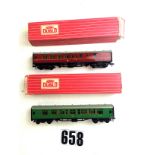 Hornby Dublo 00 Gauge 2-Rail BR SR and MR Super Detail Coaches: 4054 and 4055 SR coaches, 4053 and