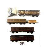 Two O Gauge Coaches; by Bassett Lowke, tin plate series, together with a Hornby no 2  coach, and