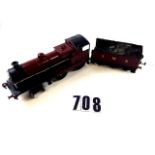 A Substantially Altered Bing 4-4-0 Clockwork Locomotive and Tender, repainted in maroon with Horby