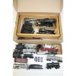 A collection of mostly American HO Gauge locomotive bodies chassis and rolling stock including