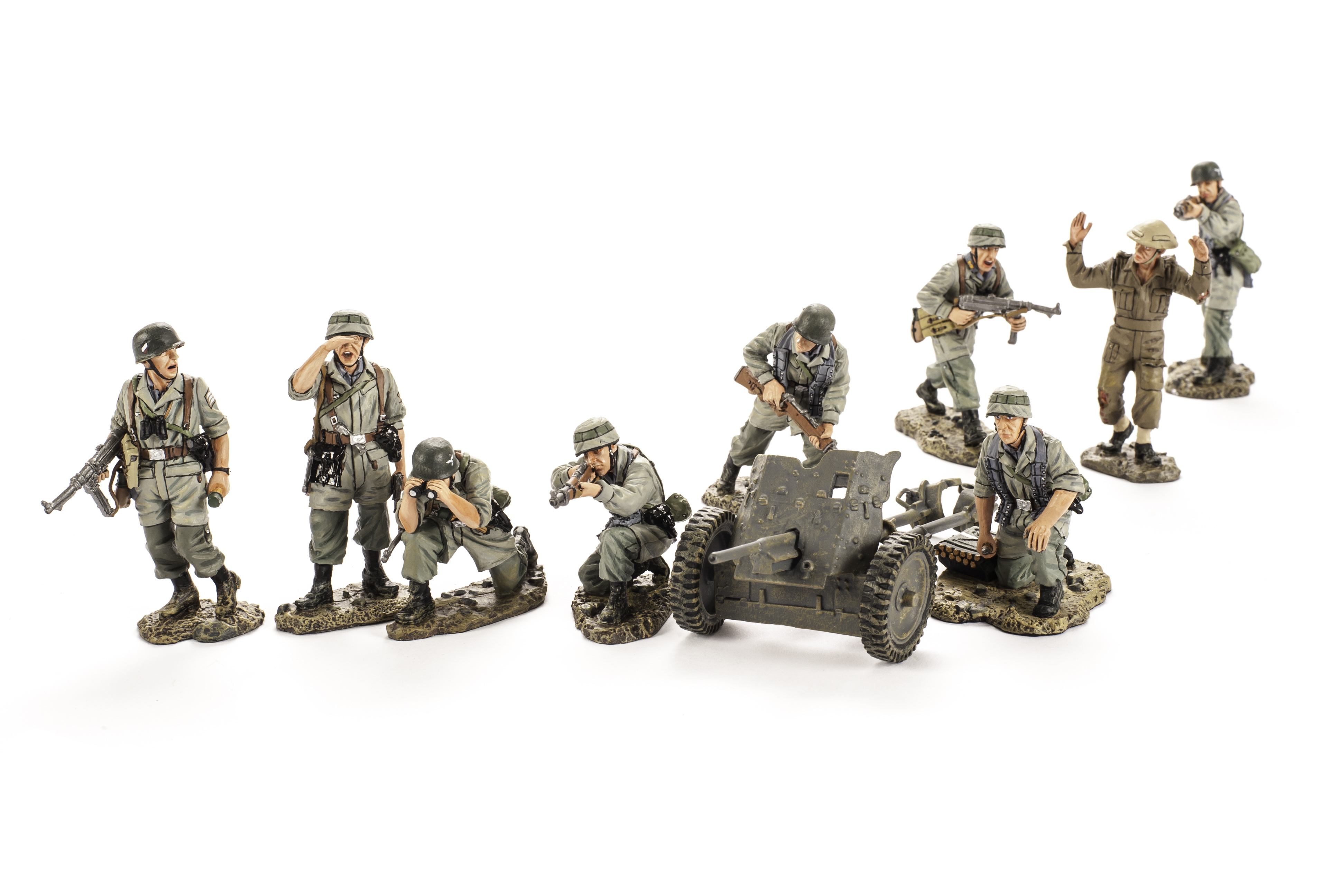 King & Country German Paratroopers FJ007 Anti-Tank Gun & Crew (3), FJ005 (4), FJ006 (2), VG, (10)