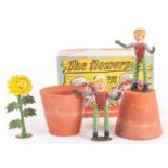 Sacul Playthings Bill and Ben The Flowerpot Men, complete, figures with minor chips, box F, pots