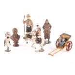 Taylor & Barrett Rickshaw, Timpo Buffalo Bill (2), trinket figure Scout and Airman, bronze bust,