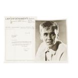 Autographs:  Billy Fury 10"x8" signed print with letter from 'Larry Payne' - L.M.P Entertainments,