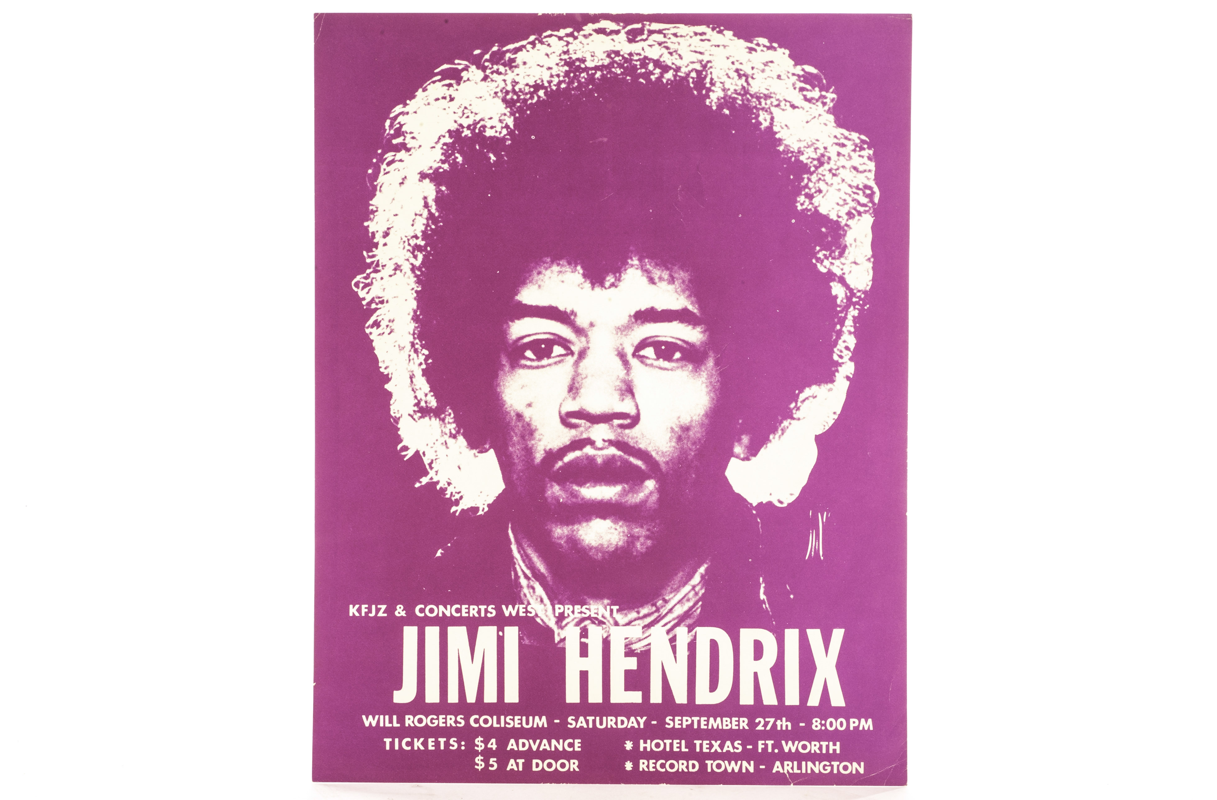 Jimi Hendrix: Original handbill / flyer for the Will Rogers Coliseum, Fort Worth Texas, USA.